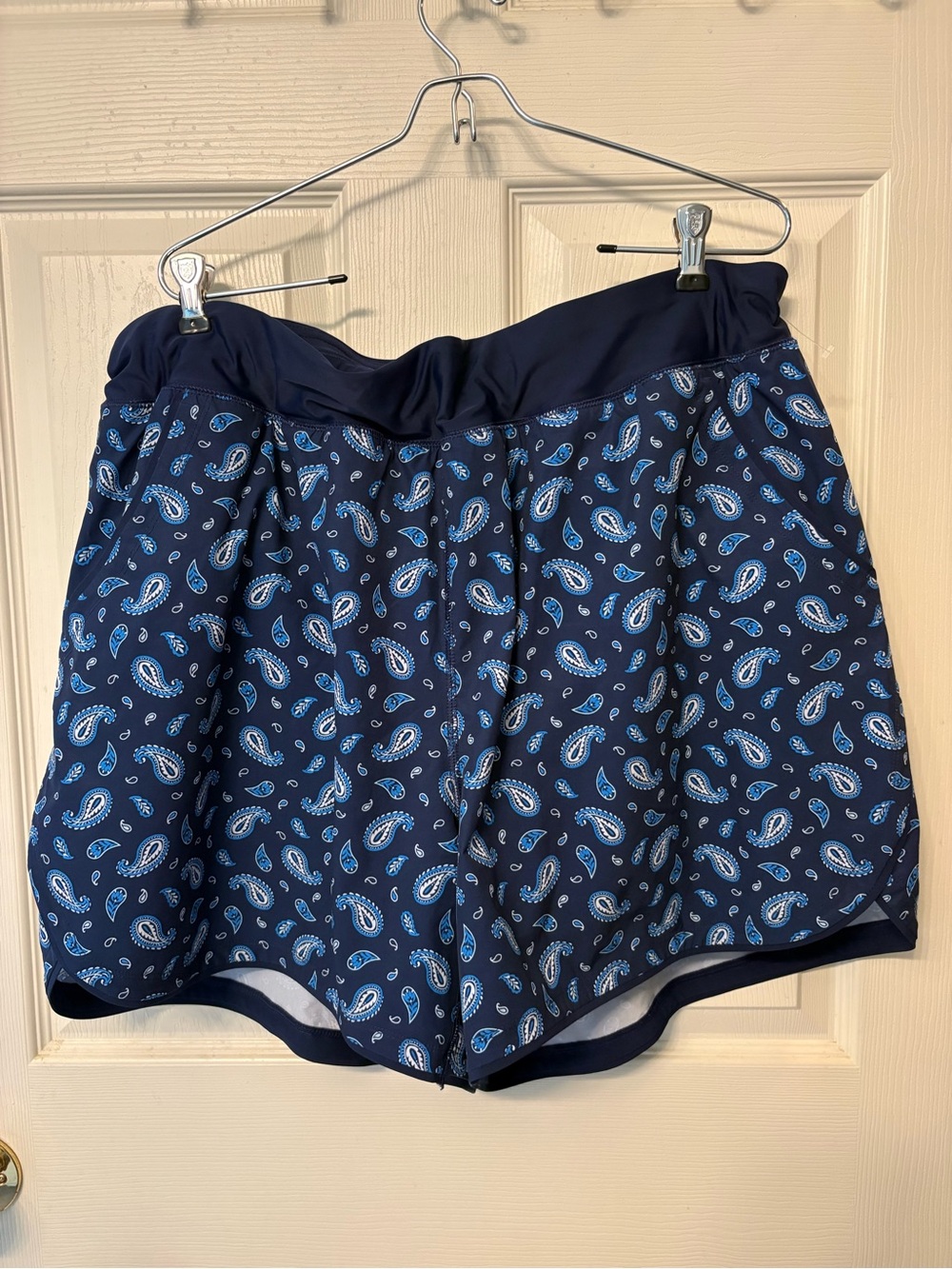 Lands' End Quick Dry Swim Shorts with Liner Blue Paisley Print Pockets 22W
